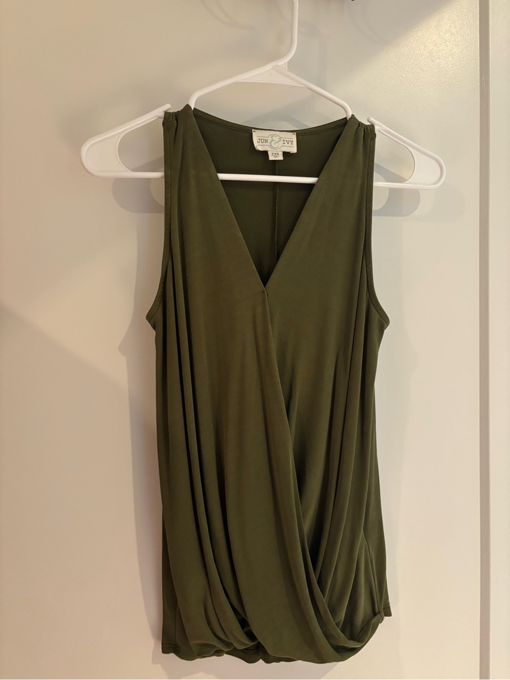 Jun & Ivy Olive Green Draped V-Neck Tank Top
